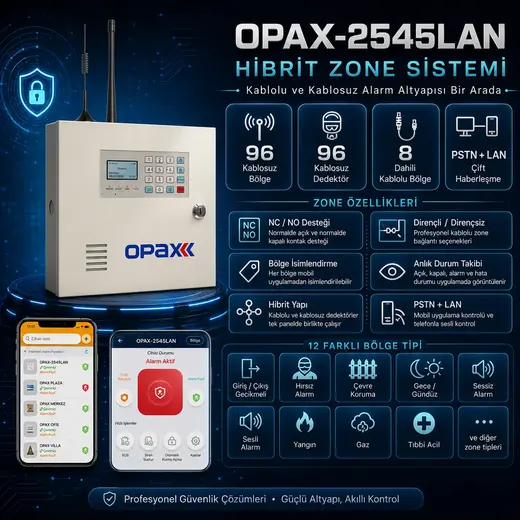 OPAX-2545LAN BGR-10 Kablolu Sirenli Akülü LAN/PSTN Ev ve İşyeri Alarm Seti görseli 3