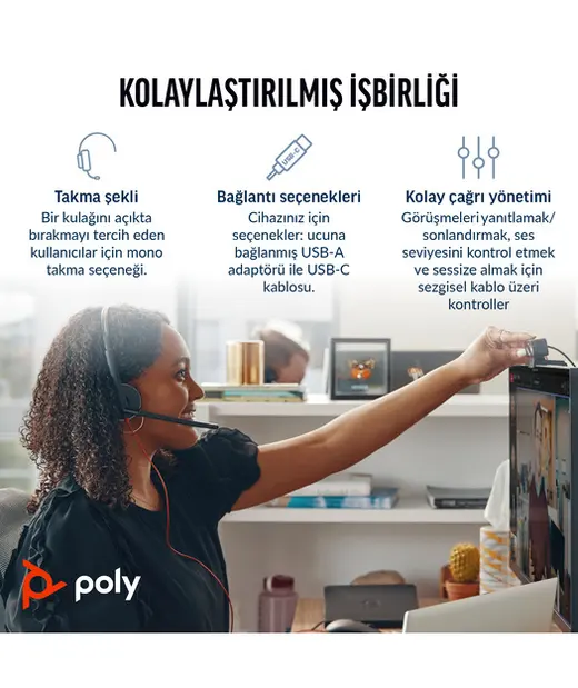 Poly BW 3210 Mono USB-C HS +USB-C/A görseli 2