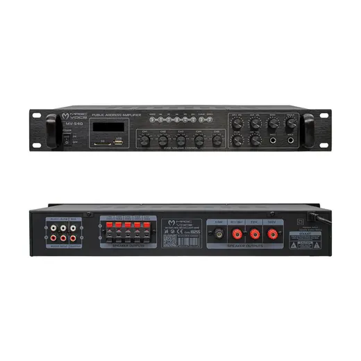 MAGICVOICE MV-540 100 WATT USB/SD/UK BLUETOOTH 2 MİK MUTE GİRİŞLİ 5 ZONE HAT TRAFOLU ANFİ alternatif görünüm