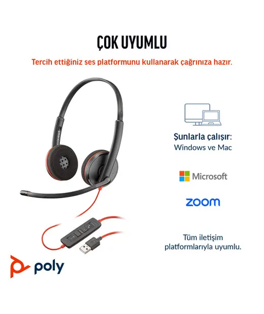 Poly BW 3220 Stereo USB-C HS +USB-C/A görseli 4