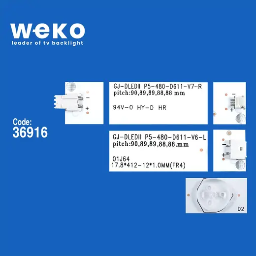 WKSET-6212 36916X6 GJ-2K15-D2P5-480-D611-V3 6 ADET LED BAR (BÖLÜNMÜŞ MODEL) alternatif görünüm