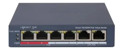 Hikvision DS-3E1106P-EI-M 4 Port PoE 10-100 2-Uplınk Yönetilemez Switch