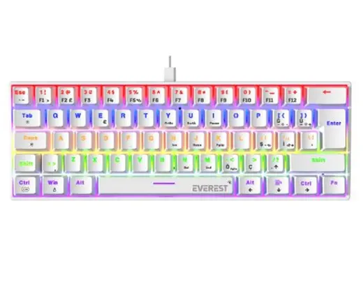 Everest Amber Beyaz Type-C Bağlantılı RGB Ledli Mekanik Gaming Oyuncu Klavye Q Red Switch görseli 1