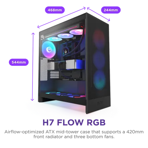 NZXT H7 FLOW 2024 CM-H72FB-R1 RGB Gaming EATX PC Kasası görseli 1