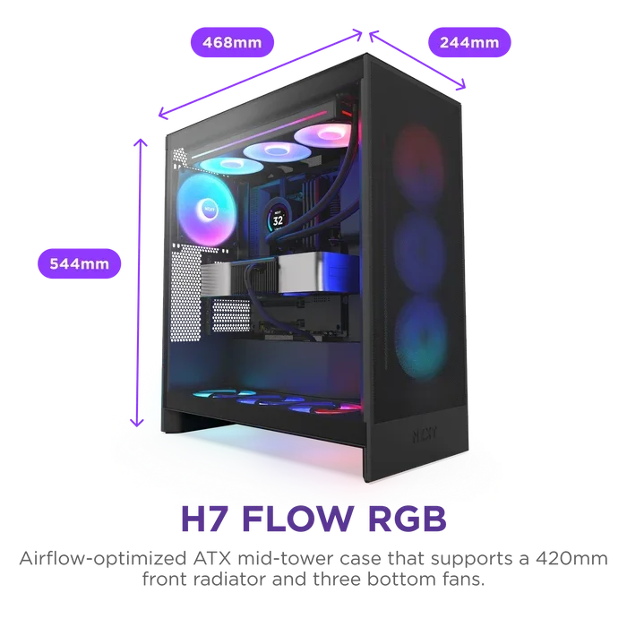 NZXT H7 FLOW 2024 CM-H72FB-R1 RGB Gaming EATX PC Kasası