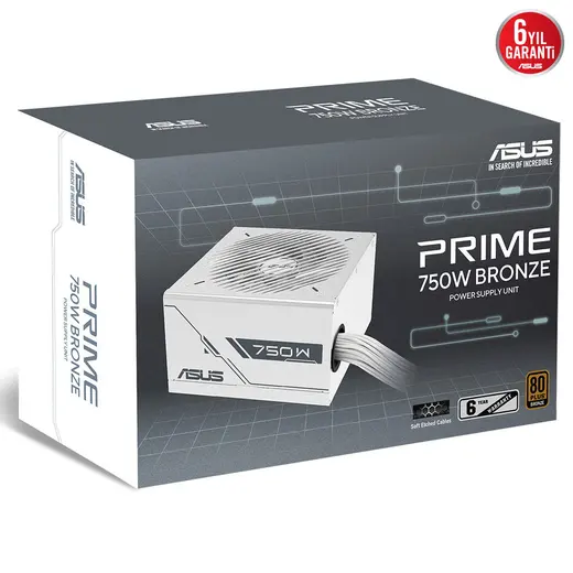 ASUS 750w 80+ Bronze PRIME 750B Power Supply Beyaz görseli 1