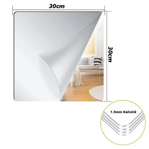 SUNUP SN-24977 30X30CM KENDİNDEN YAPIŞKANLI ESNEK PVC DUVAR AYNASI PANEL STİCKER ÇIKARTMA alternatif görünüm