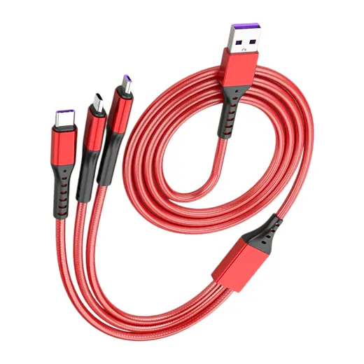 POWERMASTER PM-26336 3IN1 KIRMIZI 1.2 METRE (MICRO USB - LIGHTNING - TYPE C) TELEFON ŞARJ KABLOSU alternatif görünüm