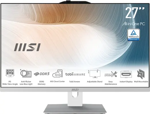 MSI AIO 27" CORE 7 150U-16GB DDR5 RAM-1TB NVME-FDOS BEYAZ / MODERN AM272P 1M-1095XEU görseli 8
