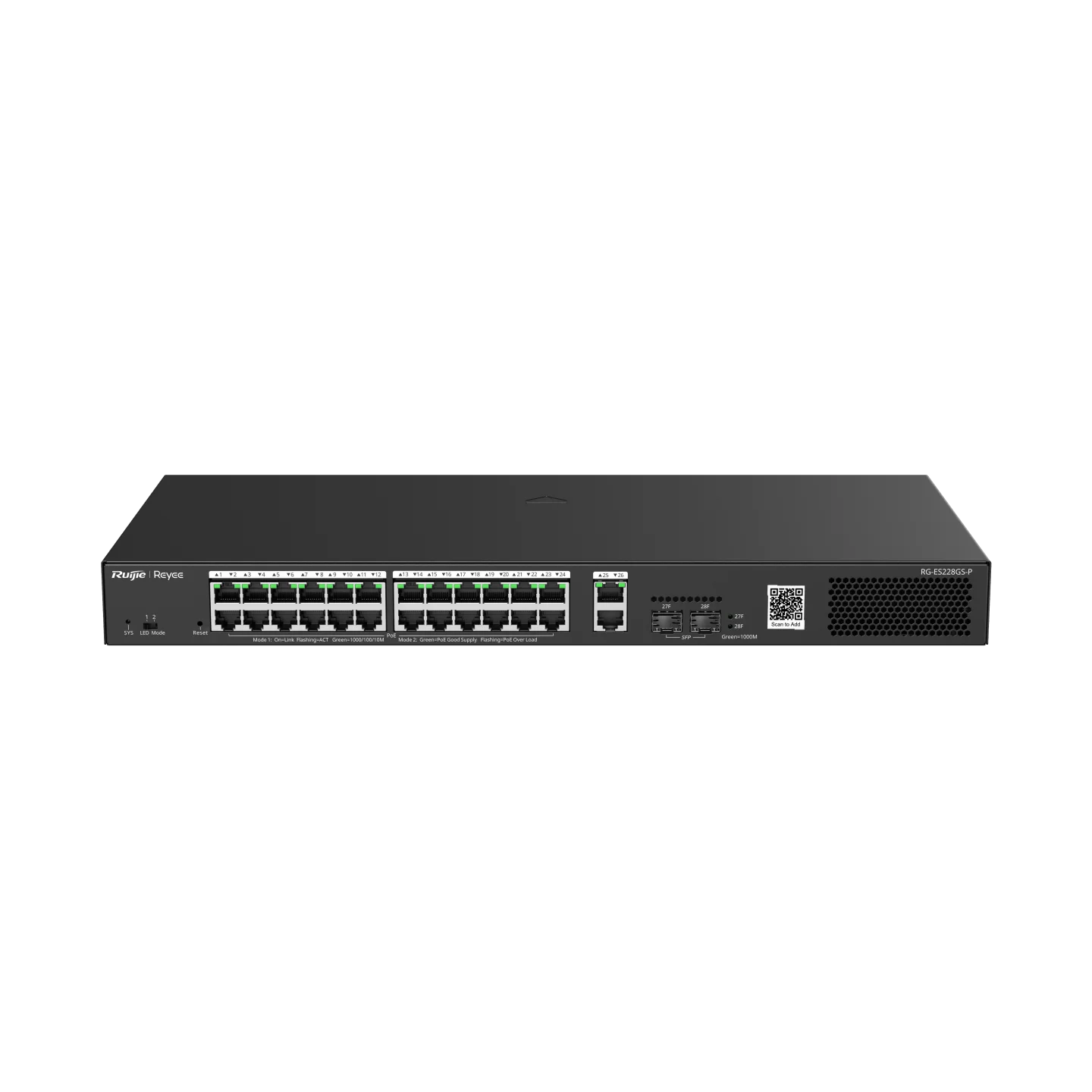RUIJIE REYEE RG-ES228GS-P 26 PORT GIGABIT 24xPOE 370W 2xRJ-45 2xSFP YONETILIR SW