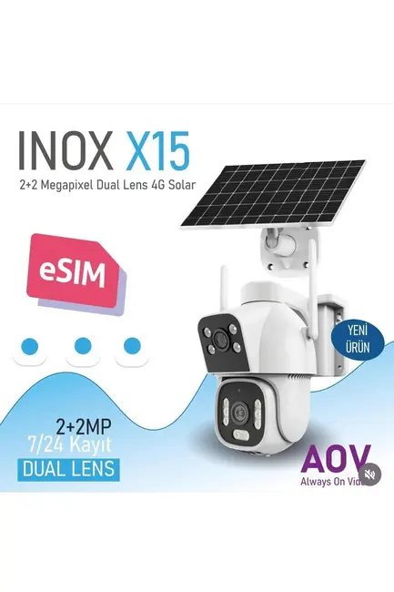 INOX 2+2MP PTZ Speed Dome 3.6mm Kablosuz IP Solar Kamera 4G Sim Kart Destekli X15 görseli 2