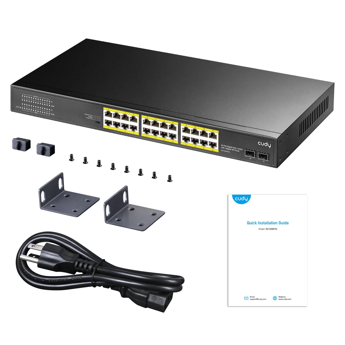 CUDY 24port PoE 300w 2-Uplink Gigabit Yönetilemez Switch GS1028PS2