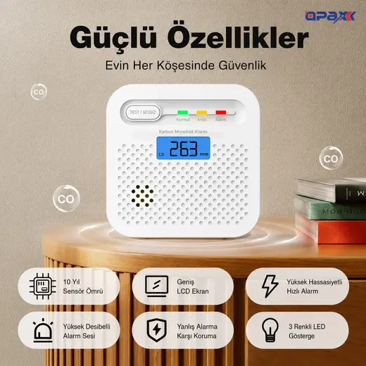 OPAX Y100A-AA-W WiFi Karbonmonoksit Dedektörü ve CO Alarmı görseli 4