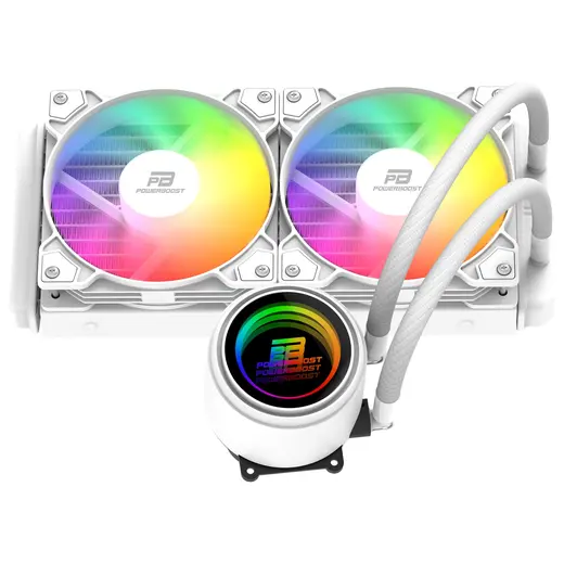 POWERBOOST 240MM CIRCLE 240W PB-LCS-CR240W Rainbow Fanlı AM5-1851p Sıvı Soğutmalı İşlemci Fanı Beyaz görseli 1