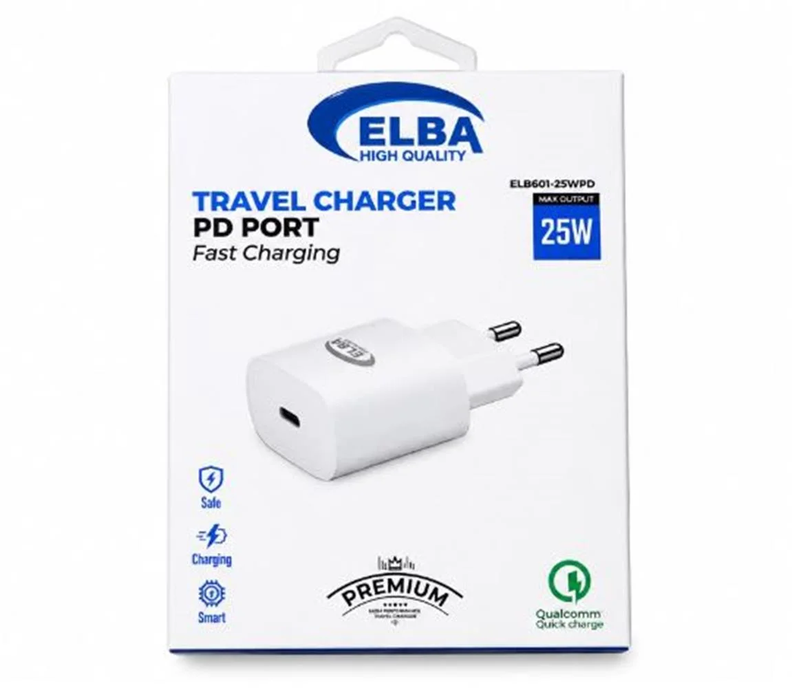 Elba ELB01-25WPD Beyaz 25W Şarj Kafa Type USB-C PD3.0-QC4.0(Akım Koruma-Hızlı Şarj-Isıya Dayanıklı)
