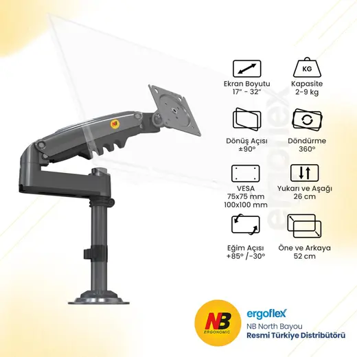 North Bayou H100 17-32 İnch Amortisörlü Monitör Standı alternatif görünüm