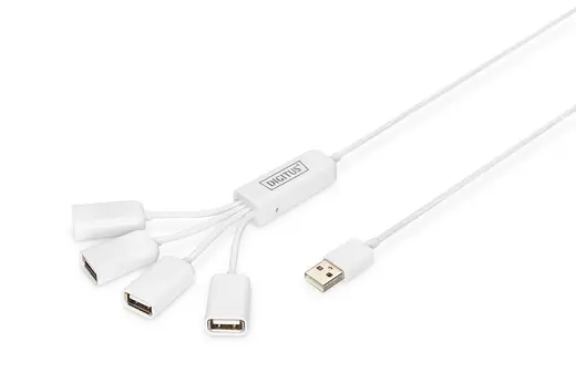 DIGITUS DA-70216 4 Port USB 2.0 Hub, kablo formunda çok kollu, plastik