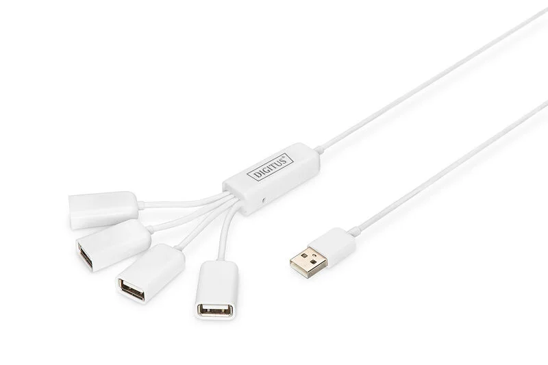 DIGITUS DA-70216 4 Port USB 2.0 Hub, kablo formunda çok kollu, plastik