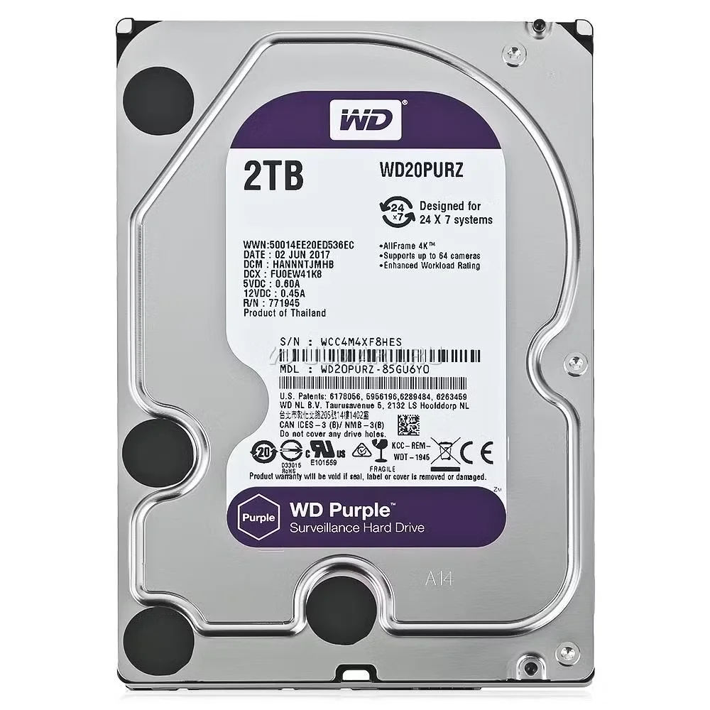 WD 3.5" 2TB PURPLE WD20PURX 5400 RPM 64MB SATA-3 Güvenlik Diski