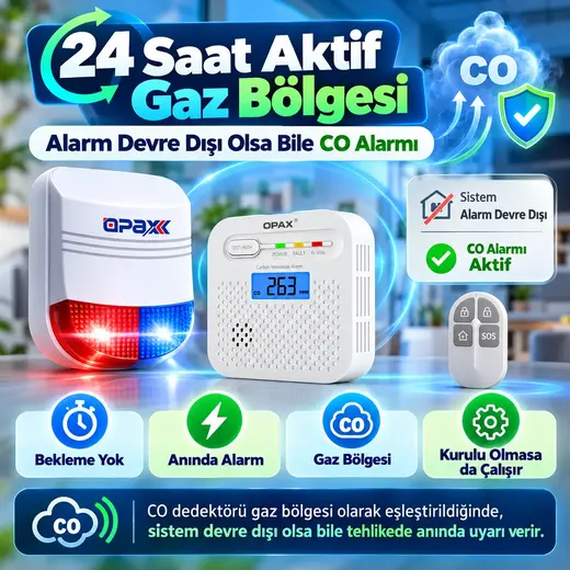 OPAX CO-13RFWF WiFi + RF Kablosuz Karbonmonoksit Alarm Sistemi görseli 2