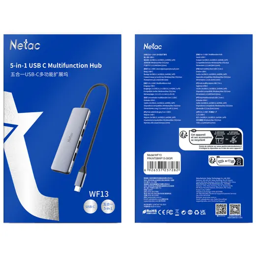 Netac WF13 5-in-1 Type-C Media Docking Station NT08WF13-30GR görseli 6