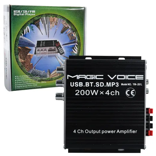MAGICVOICE YW-281L 12 VOLT 200 WATT MOTOSİKLET BLUETOOTH AMFİ USB/SD 4 KANAL PAZARCI - ANFİ (154X140X42MM) görseli 3