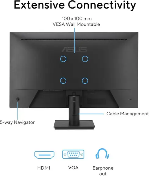 Asus 27" VA279HG IPS 1920x1080 1ms 120Hz 300cd VESA 3YIL Monitör alternatif görünüm