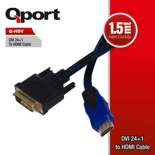 QPORT (Q-HDV) DVI-D (24+1) TO HDMI 1.5MT CEVIRICI