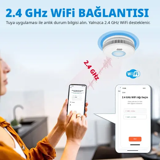 OPAX S100A-AA-W WiFi Kablosuz Duman Dedektörü – RF Interlink Akıllı Fotoelektrik görseli 4