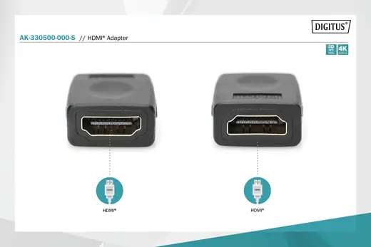 DIGITUS AK-330500-000-S HDMI Adaptör, HDMI A (19 pin) Dişi - HDMI A (19 pin) Dişi, Ultra HD 60p, siyah renk görseli 4