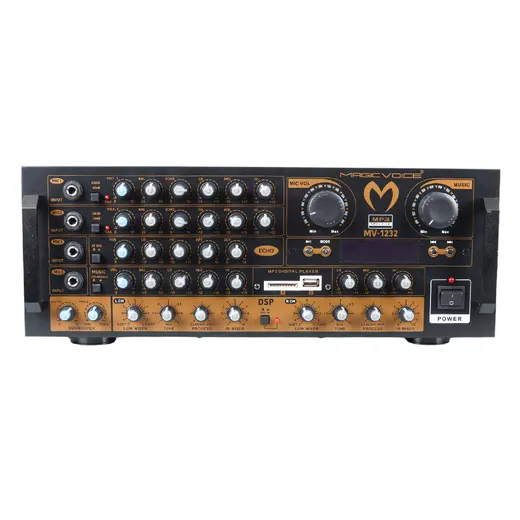 MAGICVOICE MV-1232 2*80W USB/SD BT UK-BALANS 4 MİK GİRİŞ-4 HOP ÇIKIŞLI STEREO TRAFOSUZ MIXER KÜP ANFİ alternatif görünüm