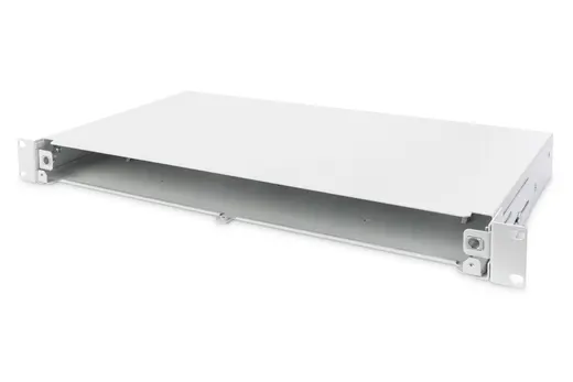 DIGITUS DN-96200-QL Sürgülü Boş Fiber Optik Sonlandırma Kutusu, Kilit Mekanizmalı, 1U, Ön Panel Haricen Temin Edilir