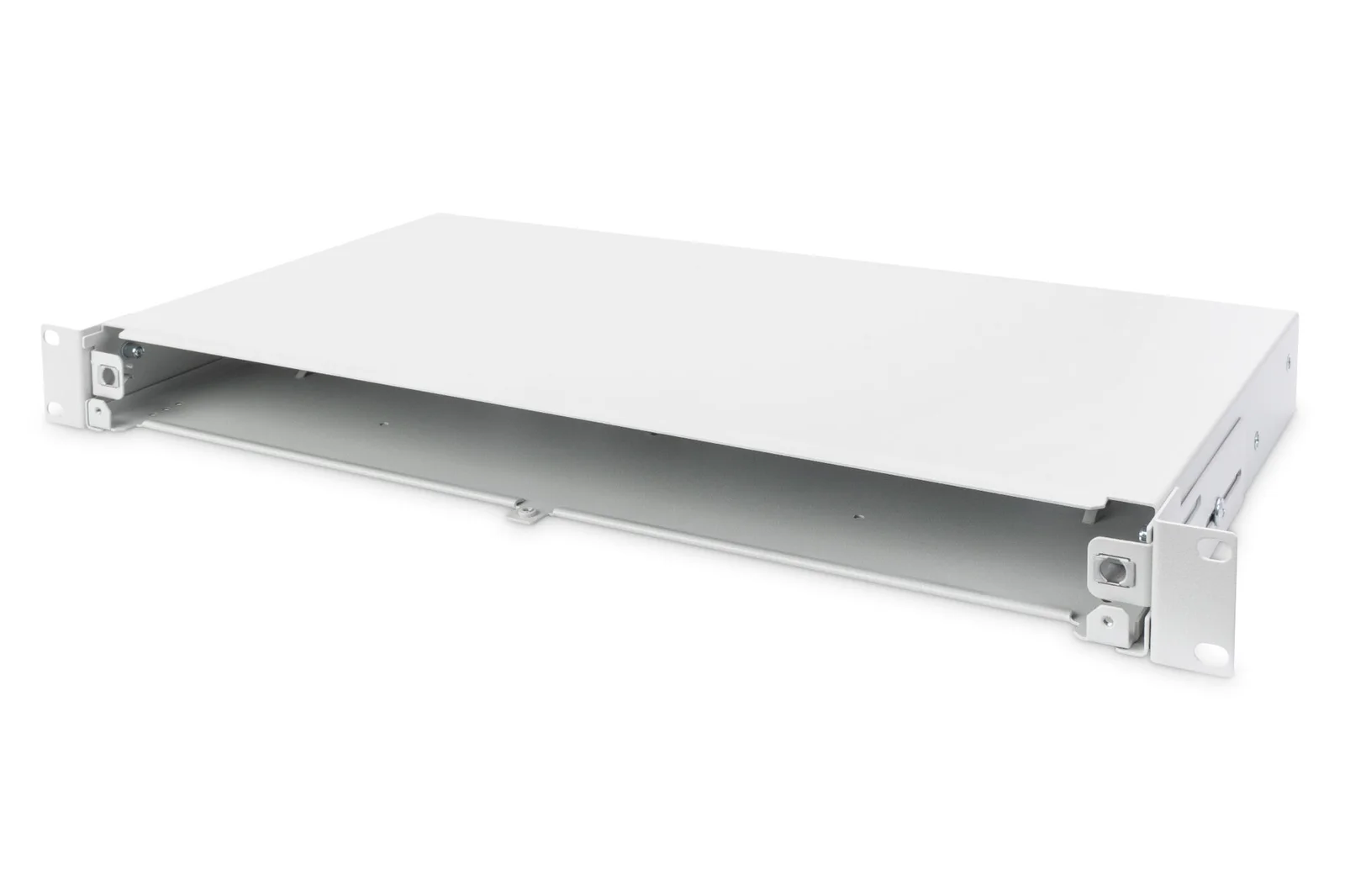 DIGITUS DN-96200-QL Sürgülü Boş Fiber Optik Sonlandırma Kutusu, Kilit Mekanizmalı, 1U, Ön Panel Haricen Temin Edilir