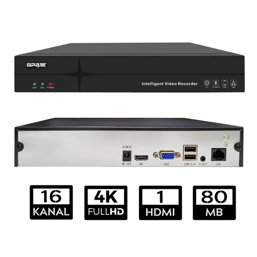 OPAX-16800 16 Kanal 4K VGA/HDMI H.265 16 KANAL SES 1 HDD NVR KAYIT CİHAZI