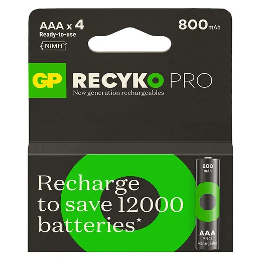 GP RECYKO PRO 800 MAH Nİ-MH 1.2 VOLT AAA İNCE KALEM ŞARJLI PİL 4LÜ PAKET GP85AAAHCB-2EB4 (GPRHCH83B205) alternatif görünüm