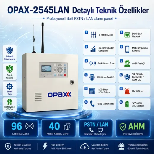 OPAX-2545LAN BGR-10 Kablolu Sirenli Akülü LAN/PSTN Ev ve İşyeri Alarm Seti görseli 5
