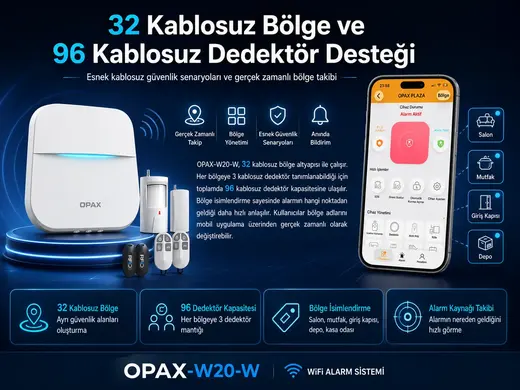 OPAX-W20-W Beyaz BGR-09 Kablosuz Sirenli Akülü WiFi Ev ve İşyeri Alarm Seti görseli 7