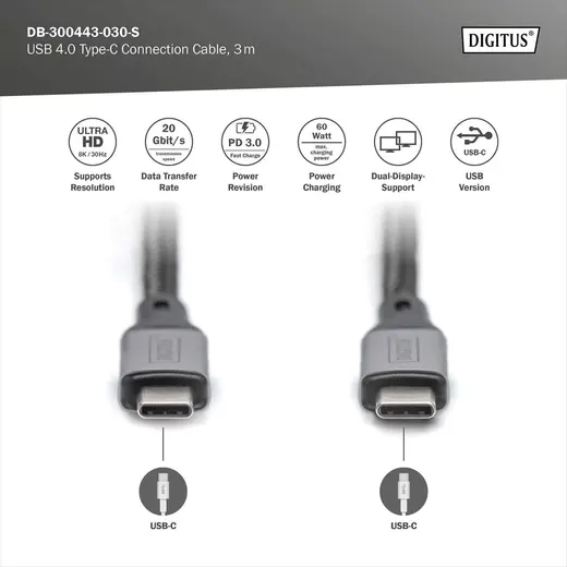 DIGITUS DB-300443-010-S USB 4.0 Tip C Bağlantı Kablosu görseli 3