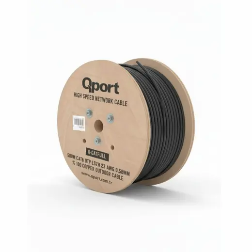 Qport Q-CATFULL 23AWG CAT6 500mt LSZH Outdoor %100 Bakır Siyah Kablo