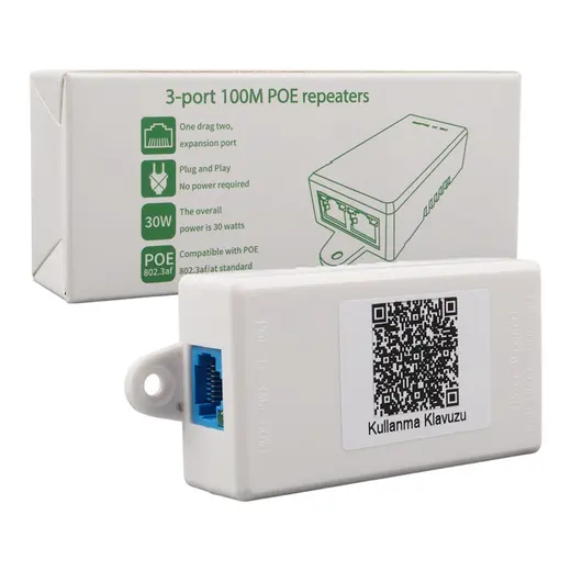 URANIUM POE-RP12 1 PORT POE GİRİŞ BESLEME+ 2 PORT POE ÇIKIŞ 10/100 PLASTİK KASA POE REPEATER görseli 3