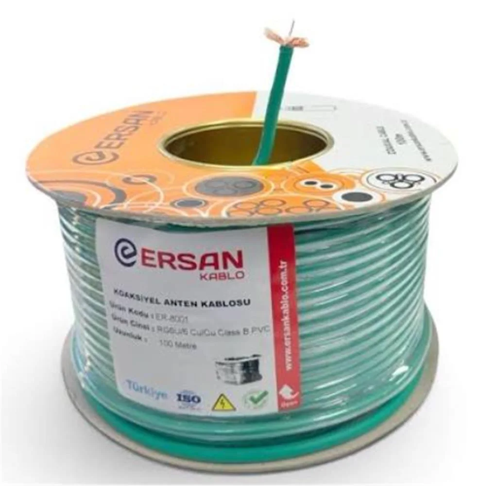 Ersan RG 6-U6 Cu - Cu Class B PVC 100 Metre Yeşil Uydu Kablosu