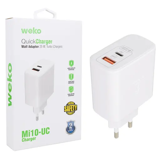 WEKO WK-21446 Mİ10-UC 25 WATT 3.0 AMPER TYPE-C + USB ŞARJ BAŞLIK ADAPTÖRÜ