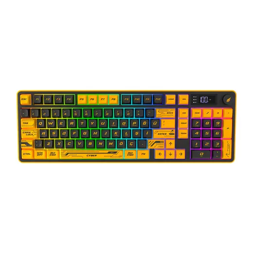 HAWK GAMING HK258 MEMBRANE LCD RGB KABLOSUZ/BLUETOOTH TURKCE KLAVYE SARI/SIYAH