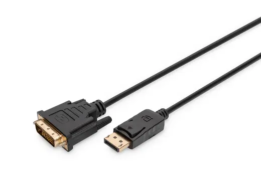 DIGITUS AK-340306-020-S DisplayPort adaptör kablosu, DP tipi - DVI (24+1) St/St, 2.0m, kilitli, DP 1.1a uyumlu, bw