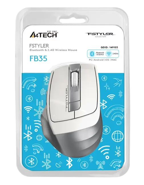 A4 Tech Fb35 Beyaz Bluetooth+2.4G Nano Kablosuz Optik 2000 Dpi Mouse alternatif görünüm