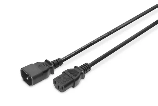 DIGITUS AK-440201-012-S PC-Monitör Arası Güç Kablosu, C14 erkek - C13 dişi, 1.2 metre, H05VV-F 3G 0.75qmm, siyah renk