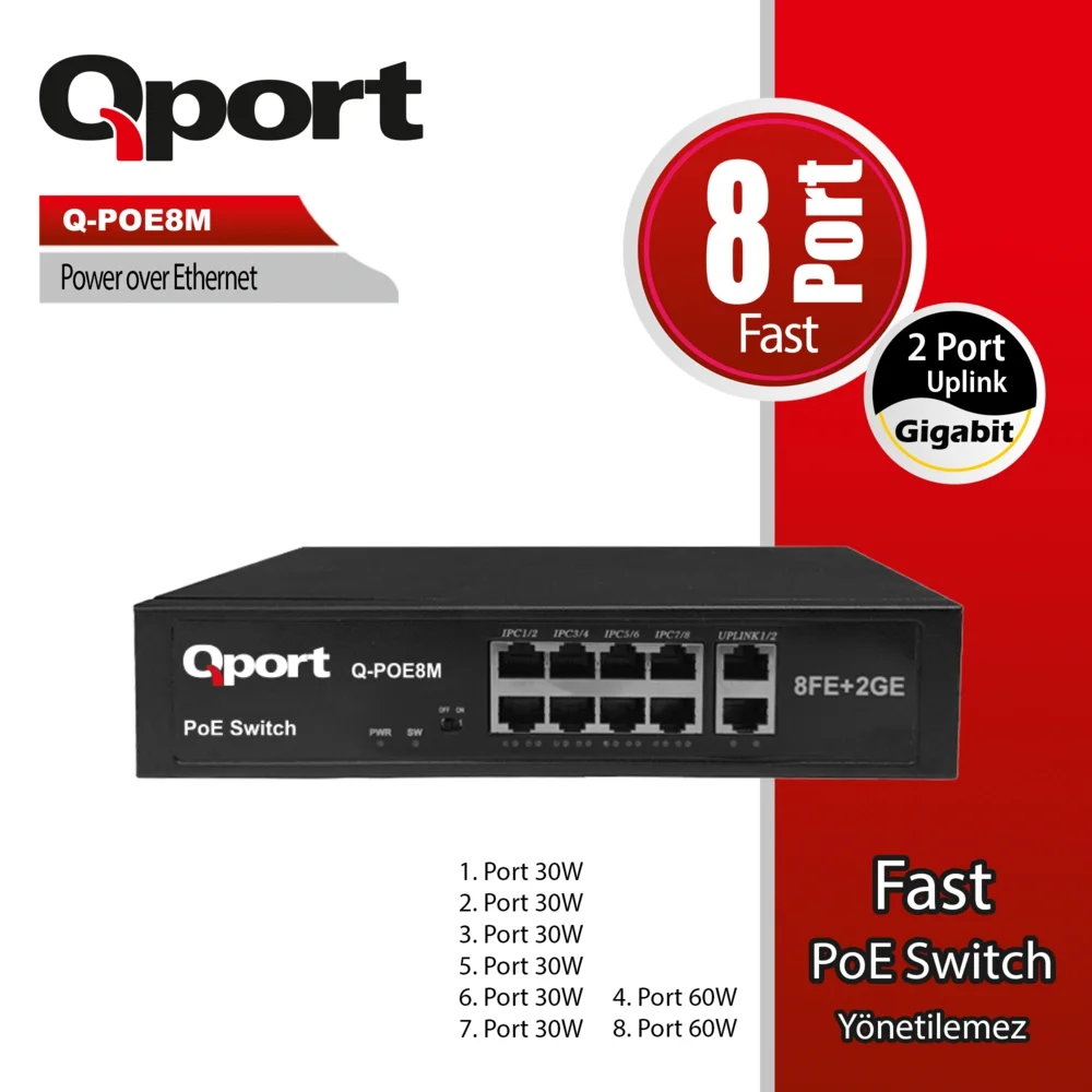 Qport Q-POE8M 8 Port 10/100 2 Port 10/100/1000 Uplink POE Switch