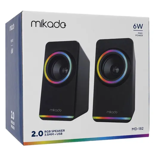 Mikado MD-182 2.0 3W-2 Siyah RGB Aydınlatmalı USB + 3.5mm USB 5V Speaker Hoparlör alternatif görünüm