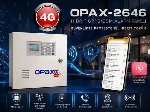 OPAX-2646-4G Kablolu ve Kablosuz GPRS/GSM/4G Alarm Paneli alternatif görünüm