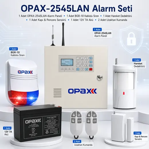 OPAX-2545LAN BGR-10 Kablolu Sirenli Akülü LAN/PSTN Ev ve İşyeri Alarm Seti görseli 4